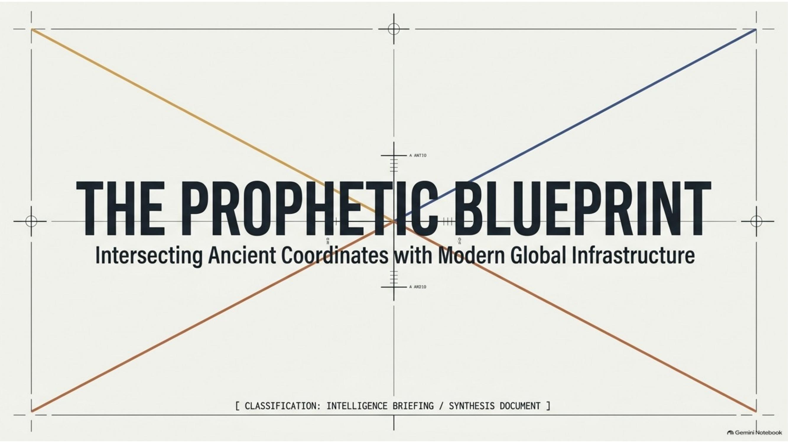 The Prophetic Blueprint — title slide: intersecting ancient coordinates with modern global infrastructure.